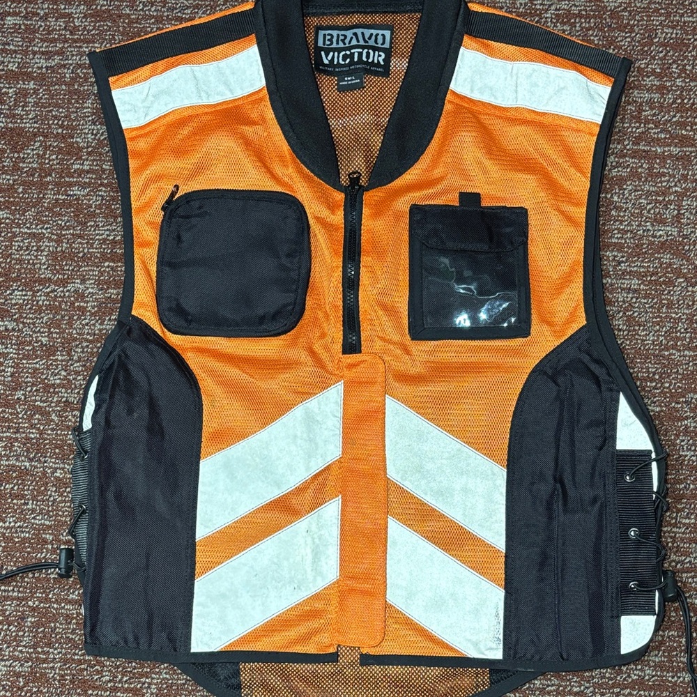 Bravo Victor orange motorcycle safety reflective multi pocket riding vest